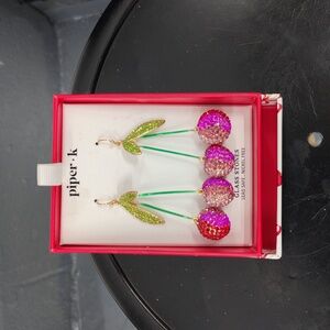 NEW | Piper K Cherry Rhinestone Encrusted Pierced Fruit Earrings with Box
